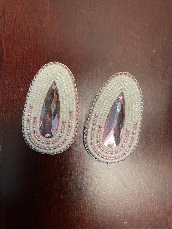 Jewelry - Hand-Beaded Pink Teardrop Earrings